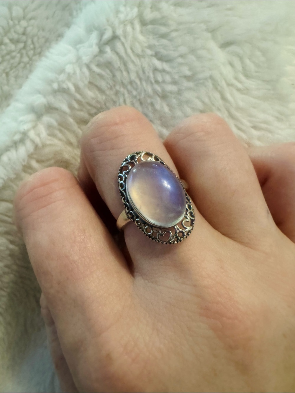 Sterling Silver Oval Moonstone Ring in Lavender-Blue